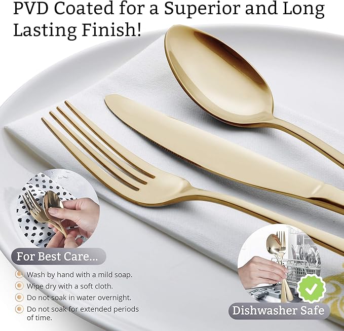EVOLVE 18/8 Stainless Steel Silverware Set for 4 - Complete 24 Piece Flatware Cutlery Set - Elegant and Ergonomic Design- Dishwasher Safe -Stylish & Mirror Finish, Rust-Proof Utensil Sets. (Champagne)
