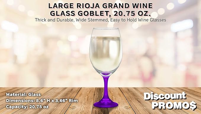 DISCOUNT PROMOS Rioja Grand Wine Glasses 20.75 oz. Set of 10, Bulk Pack - Perfect for Hotel, Bar, Restaurant or Lounge - Purple