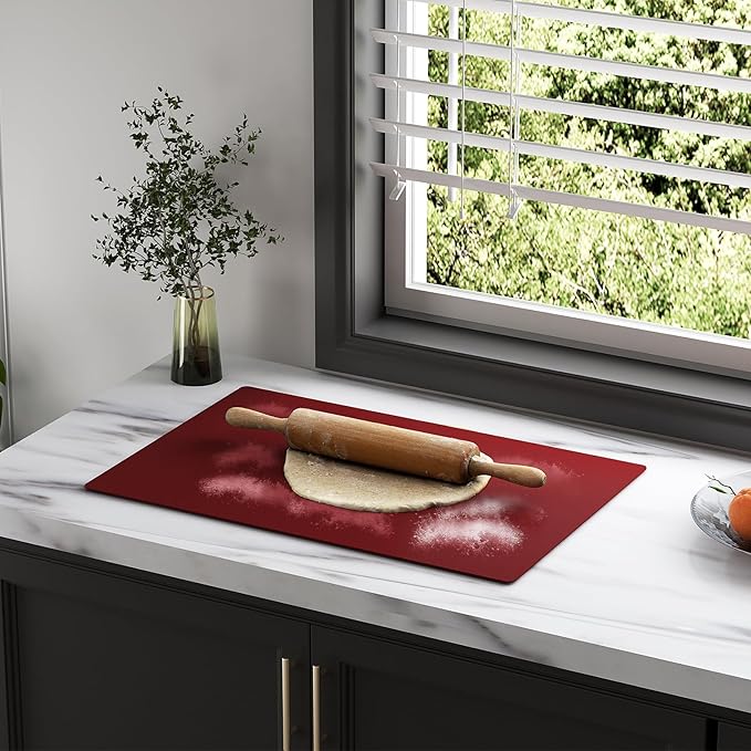 Silicone Counter Mat 40x60cm 2 Pack - High-Temp Resistant, Non-Slip Waterproof Pad for Kitchen Countertops, Sink & Stove (Red)