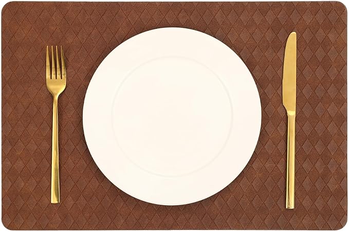 FAVE Faux Leather Placemats Set of 4 Oil-Proof Wipeable PU Placemats for Kitchen Dining Table,Restaurant,Coffee Shop (Walnut Brown-4PCS)