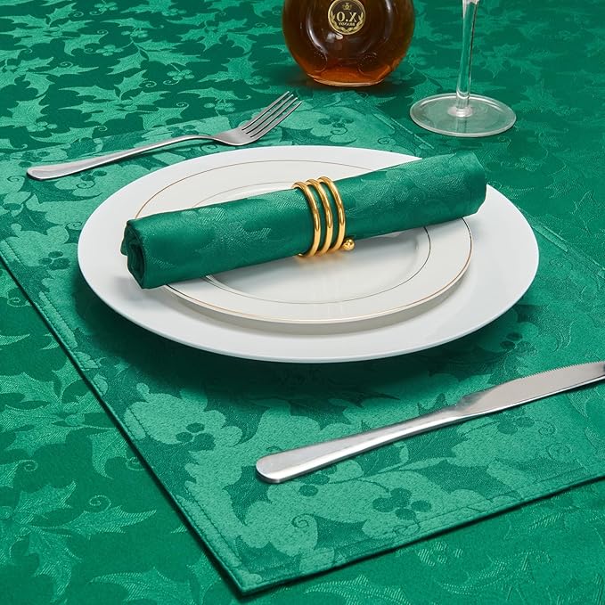 Rectangle Christmas Jacquard Table Cloth Waterproof Elegant Damask Floral Pattern Heavy Weight Wipeable Wrinkle Free Fabric Table Covers for Dinner or Daily Uses(Dark Green/60x104Inch)
