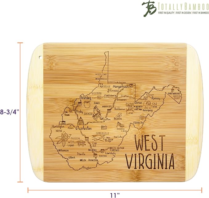 Totally Bamboo A Slice of Life West Virginia State Serving and Cutting Board, 11" x 8.75"