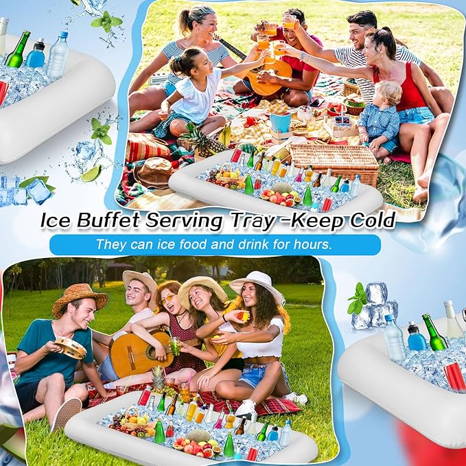 Leitee Inflatable Serving Bar with Drain Plug 52 x 24 x 5'' Inflatable Ice Serving Buffet Bar for Party Food Cooler Buffet Drink(White,Basic Style)