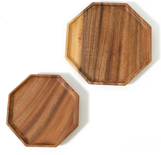 Premium Walnut Wood Octagon Serving Tray 10"-100% Natural Wooden Serving Tray for Coffee Table-Great Ottoman Tray Home Decor Platter-Perfect for Serving Drinks & Food