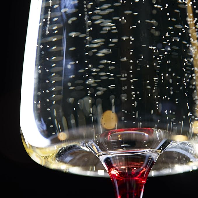 LEMONSODA Concave Champagne & Wine Glasses - Modern Red Stem & Black Bottom for Sparkling Wine, Rosé, Prosecco, Champagne – Handcrafted Barware, Perfect for gift (9oz, Set of 4)