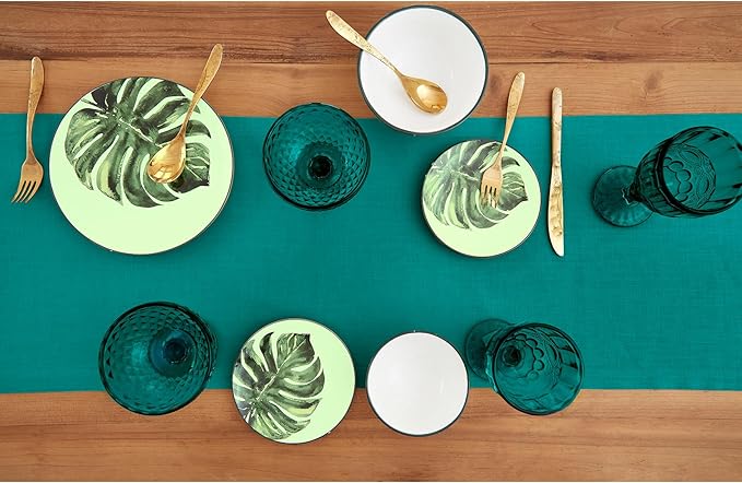 Solino Home Linen Teal Table Runner 120 Inches Long - 100% Pure Linen 14 x 120 Inch Table Runner for Dining - Fete, Handcrafted and Machine Washable