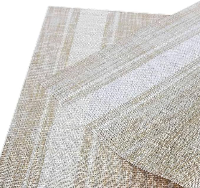 Plastic Woven Place Mats,Non-Slip,Set of 6,Waterproof Wipeable Dining Table Mats for Kitchen Table Indoor/Outdoor,White