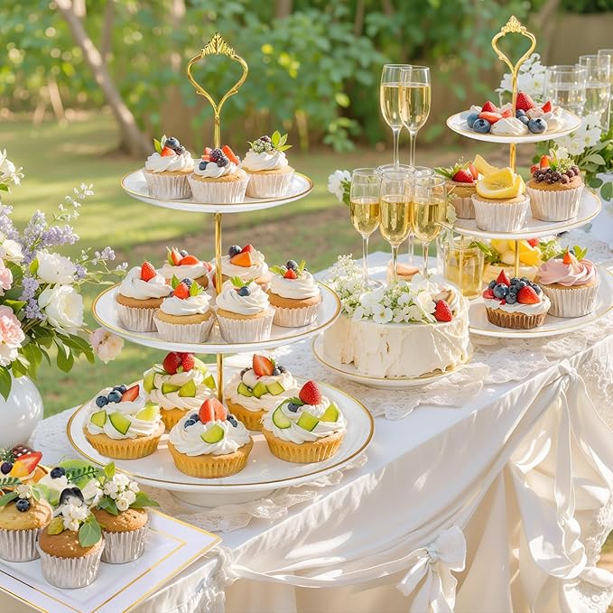 Supernal 3 Tier Cupcake Stands, 6pcs Plastic Trays, 4Pack Cupcake Dessert Stand, Party Tray Set, Cake Platters Includes 6 pcs Pastry Tray,4 pcs Round Cake Trays