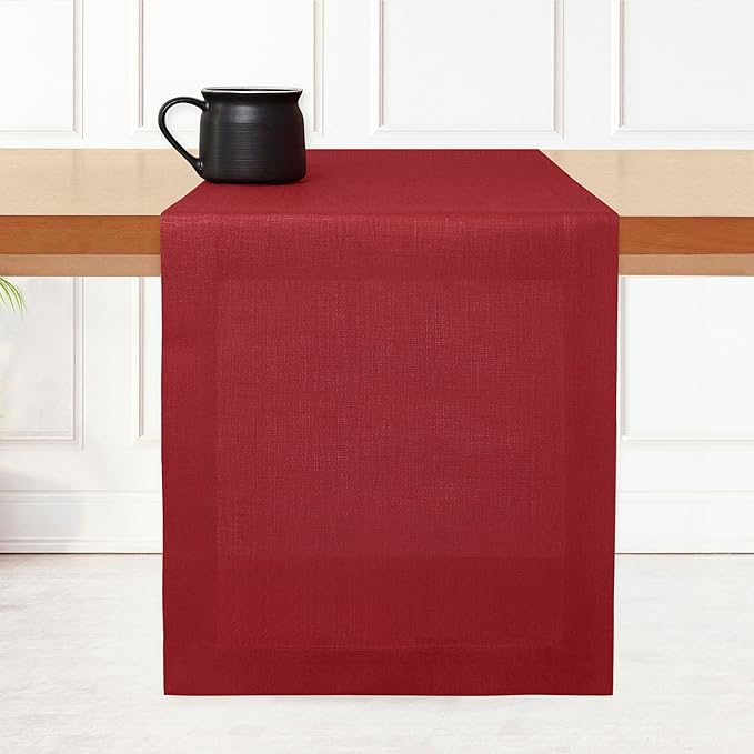 D'Moksha Homes Linen Red Table Runner 90 Inches Long - 100% Pure Linen 14 x 90 Inch Table Runner for Dining, Winter, Christmas, Holiday, New Year - Machine Washable