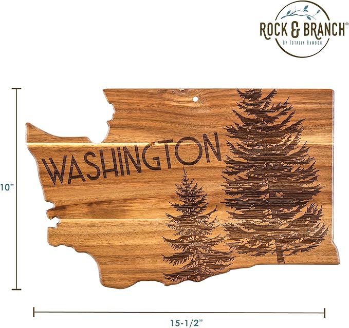 Totally Bamboo Rock & Branch Origins Series Washington State Shaped Cutting Board and Charcuterie Serving Tray, Includes Hang Tie for Wall Display 15.5" x 10" x 0.6"