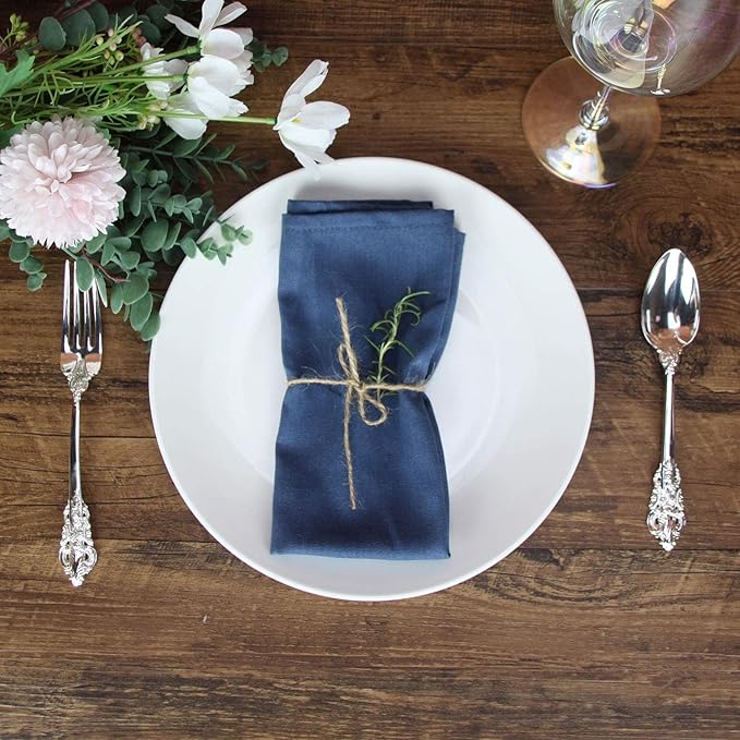 Solid Color Polyester Linen Blended Thin Dinner Cloth Napkins - Set of 12 (40 x 40 cm) - for Events & Home Use (Aegean)
