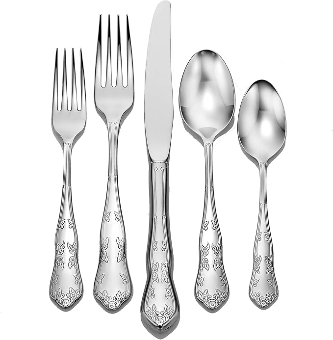 Liberty Tabletop Martha Washington 65-piece 18/10 Flatware Set service for 12, Includes Serving Pieces Made in USA