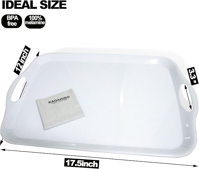 KAQAHIDO Large Melamine Serving Trays for Eating, 17.5’’ x 12’’ Serve Platter for Appetizer, Charcuterie, Food, Snack, Cupcakes, Dessert, BPA-Free, Dishwasher Safe Tray, Set of 2, White