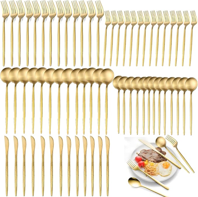300-Piece Food Grade Gold Silverware Set, Luxury Flatware Set for 60 - Premium Stainless Steel Cutlery Set with Spoons Forks Knives, Shiny Gold Polished Kitchen Utensils for Home Restaurant Hotel