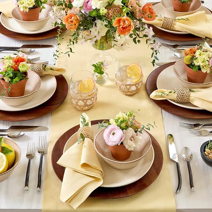 Solino Home Linen Golden Straw Table Runner 132 Inches Long - 100% Pure Linen Extra Long Table Runner 14 x 132 Inch - Fete