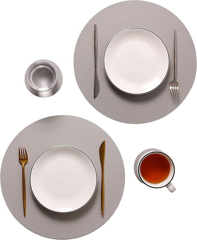 Wipeable Placemats and Coasters Leather Table Mats Waterproof Heat-Resistant Easy to Clean for Dining Table Set Kitchen Table Set of 4, Slat Gray