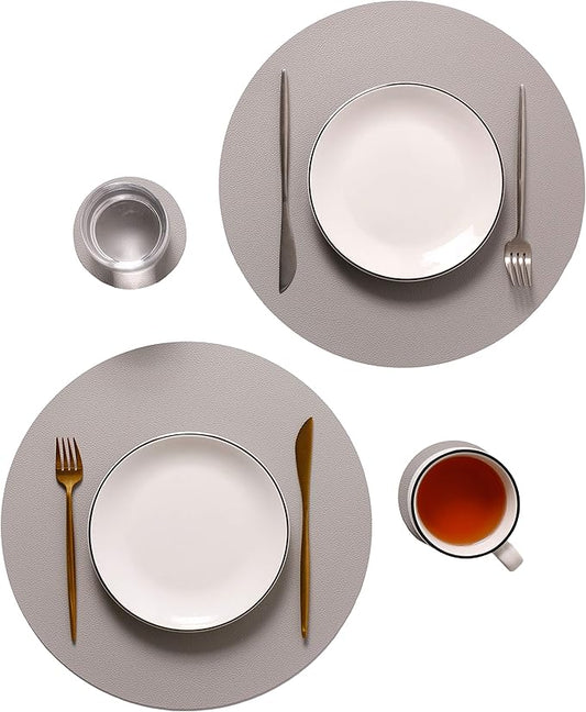 Wipeable Placemats and Coasters Leather Table Mats Waterproof Heat-Resistant Easy to Clean for Dining Table Set Kitchen Table Set of 4, Slat Gray