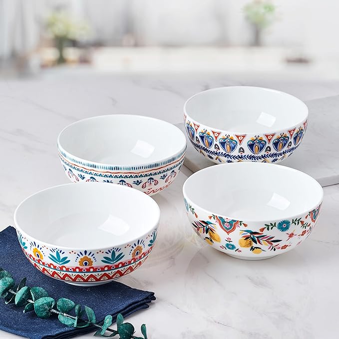Mikasa Painted Medallion Set of 4 Bone China All Purpose Soup Cereal Bowl, 18 Ounces