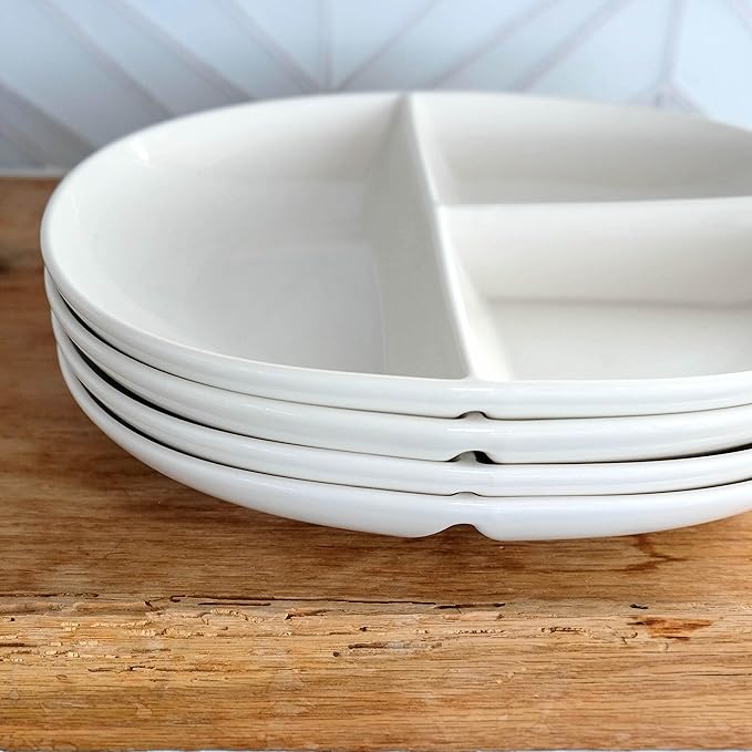 Uba Portion Control Plate (PORCELAIN) for Adults for Healthy Diet (4 Pack)