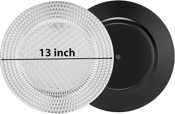 Set of 6 Silver Charger Plates 13 Inch, Round Plastic Chargers for Dinner Plates, Shiny Decorative Serving Platters for Banquet, Catering, Restaurant, Home Use