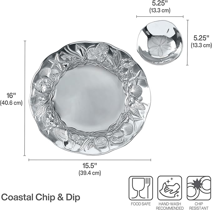 Wilton Armetale Coastal 2-Piece Chip And Dip Serving Set, 13.75-Inch, Large, Silver