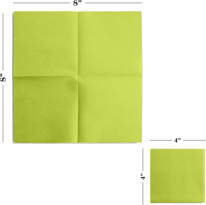 Disposable Kiwi Cocktail Napkins Paper - 4" x 4" High-End Linen-Like Beverage Party Square Paper Napkin Pack for Bar, Cafe, Restaurant, Christmas, Birthday, Wedding, Baby Shower - 100 Count