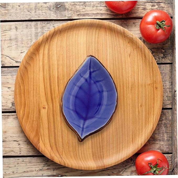 Happyyami 4pcs Leaf Shaped Ceramic Plates Snack Plates Condiment Bowls Sauce Bowls Porcelain