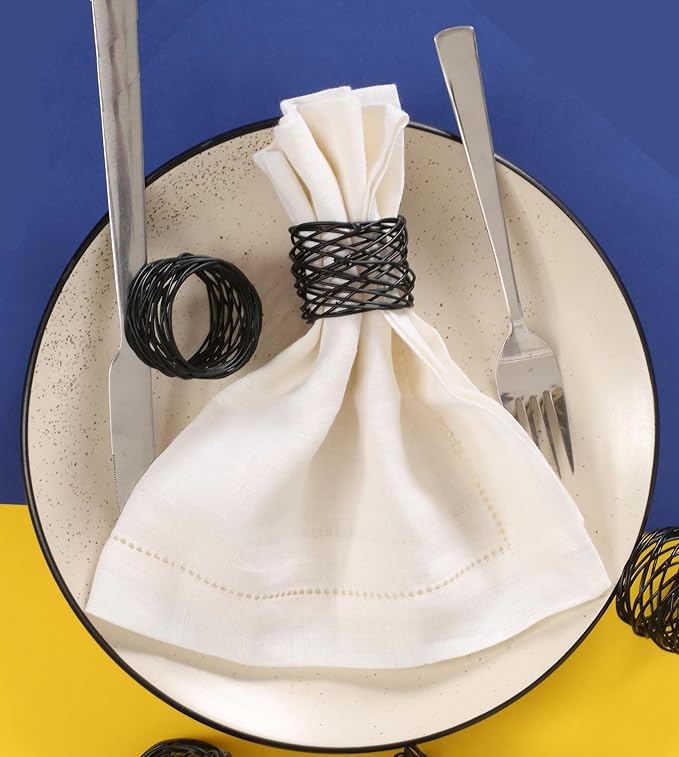 ALPHA Living HOME 12 Pcs Modern Metal Napkin Rings - Dining Table Decor Napkin Ring Cloth Napkin Holder for Wedding, Banquet, Dinner Party, Everyday Use (Black)