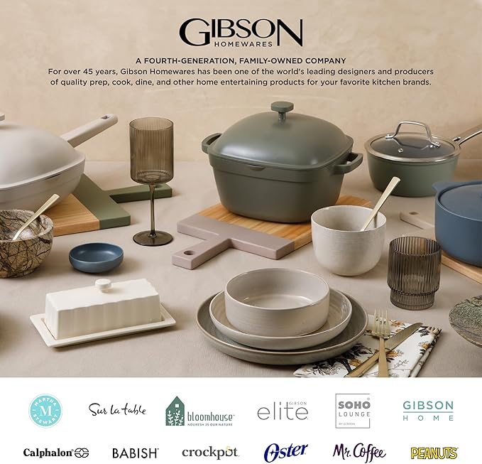 Gibson Home Zen Buffet Porcelain Chip and Scratch Resistant Dinnerware Plates, Bowls, and Mugs Set, Service for 4 (16pcs), White (Square Dishes)