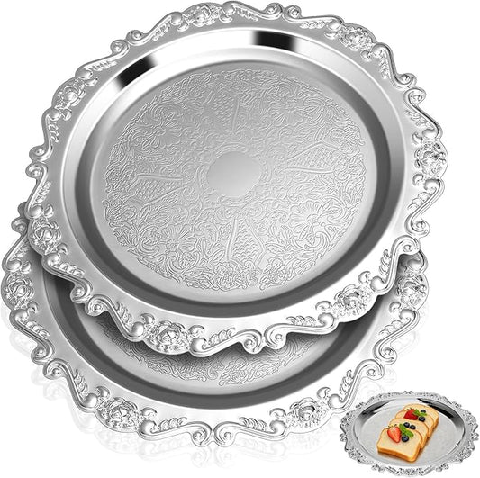 VOSAREA 2pcs Vintage Jewelry Serving Tray and Snack Dessert Plate, Decorative Metal Tray for Home Decor, Family Gatherings, Parties, Iron Jewelry Storage Dish