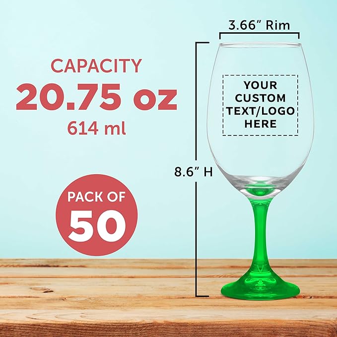 Custom Rioja Grand Wine Glasses 20.75 oz. Set of 50, Personalized Bulk Pack - Perfect for Hotel, Bar, Restaurant or Lounge - Green