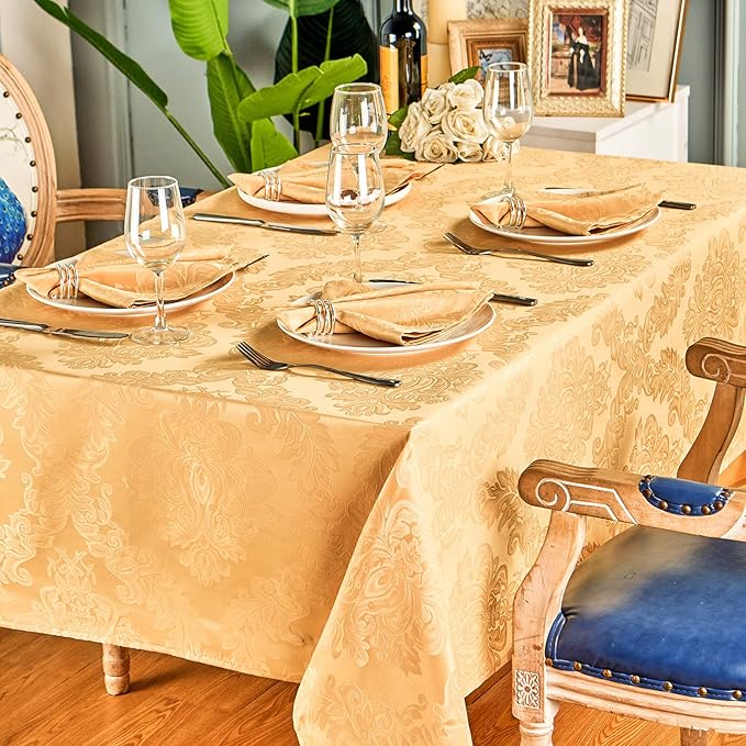 Rectangle Table Cloth Linen Farmhouse Stainproof Waterproof Washable Polyester Oblong Rectangular Fabric Table Cover for Kitchen Dining Dinner (Gold, 60 X 84 Inch)