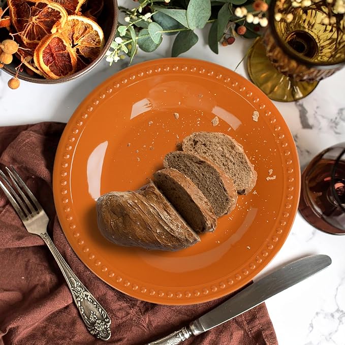 Melamine Beaded Dinner Plate Set of 6, BPA Free, Platter, Serving Dishes, Chip & Break Resistant, Lightweight, Great for Dining, Weddings & Everyday Meals (Fall, 11in (Pack of 6))