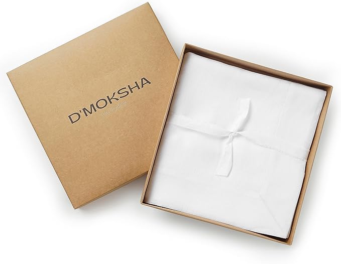 D'Moksha Homes White Linen Tablecloth 60 x 156 Inch - 100% Pure Linen Tablecloth for Rectangle Tables - Machine Washable Table Cloth for Winter, Christmas, Holiday, New Year