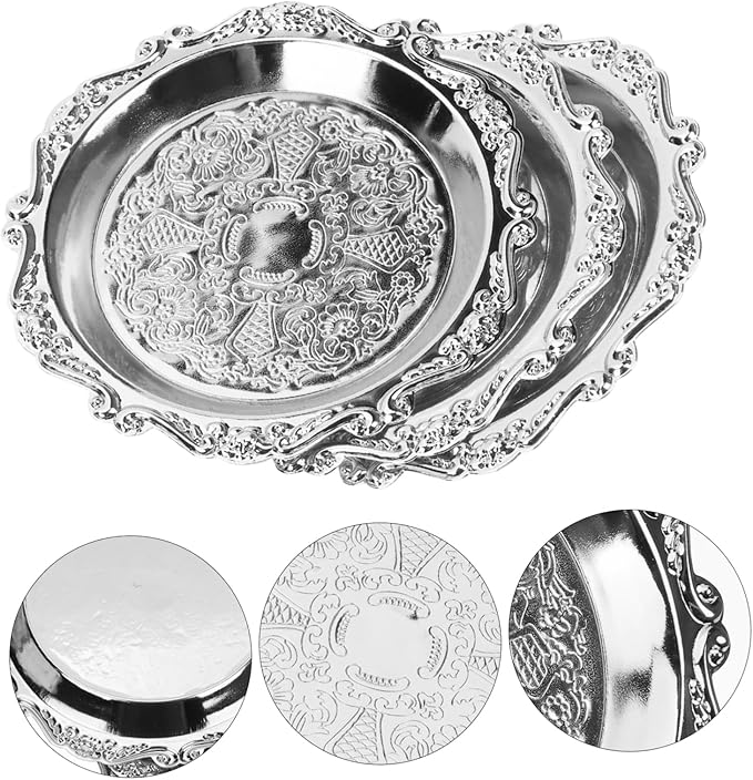 Garneck 6Pcs Mini Vintage Metal Snack Trays for Fruits Nuts Candy Food Serving Platters for Parties and Home Dining Elegant Silver Fruit Bowls for Appetizers and Dry Foods