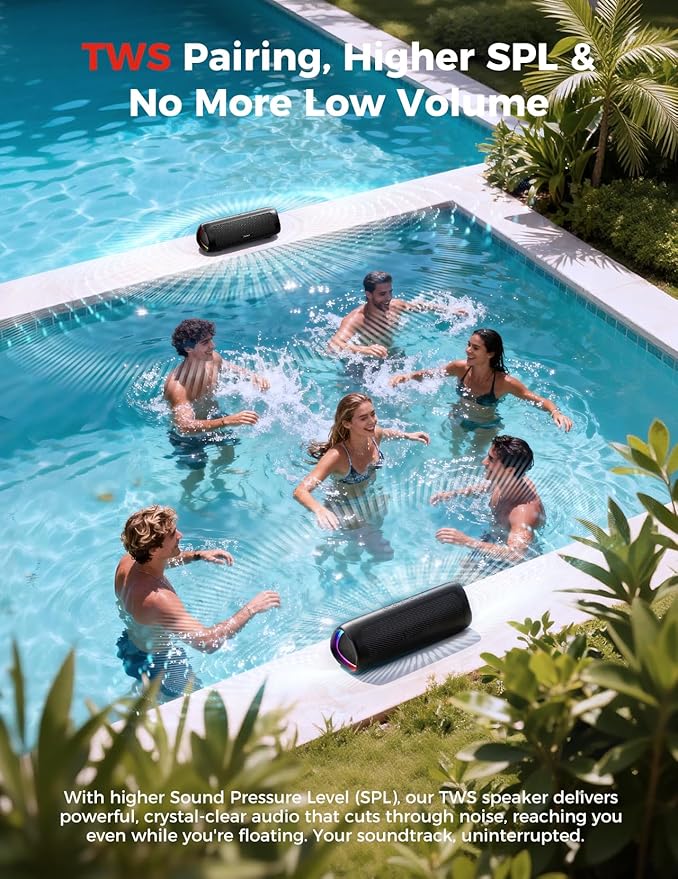 Bluetooth Speaker Gifts for Men: Portable Wireless, IPX5 Waterproof, White Elephant Gifts for Adults, Stocking Stuffers for Teens Boy Girl, Up to 20H Playtime, TWS Pair, for Home/Party/Outdoor (Black)