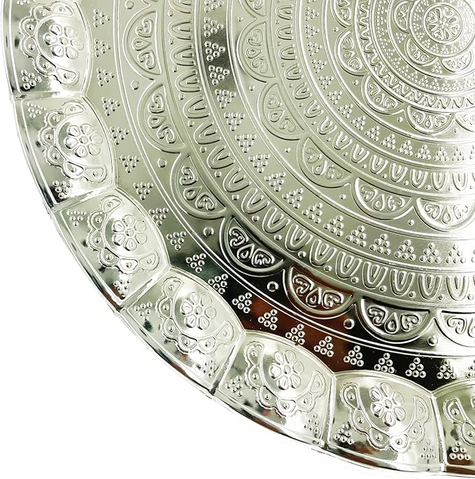 Serving Tray, Coffee Tea Serving Metal Wavy Round Tray 14''(Inches) | Mr Zoni (Silver)