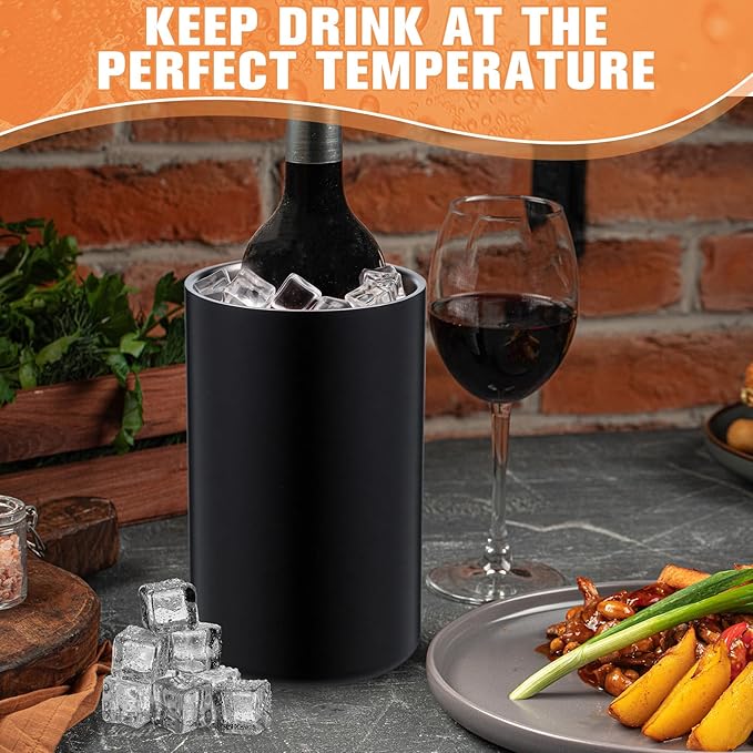 6 Pack Wine Chiller Bucket Wine Bottles Cooler Bulk, Stainless Steel Double Wall Insulated Champagne Ice Bucket for Parties,Fits for 750 ml Bottles(Black)