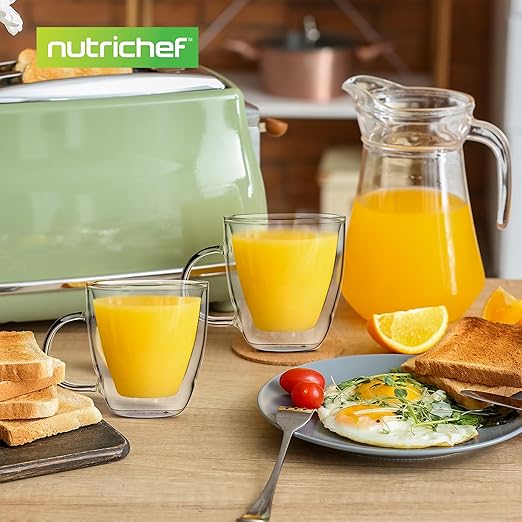 NutriChef Insulated Glass Coffee Cups - 48-Pack 5 oz Mugs, Double Wall Heat-Proof & Sweat Free Clear Drinkware for Hot & Cold Drinks - Coffee Espresso Cappuccino Tea, Microwave & Dishwasher Safe