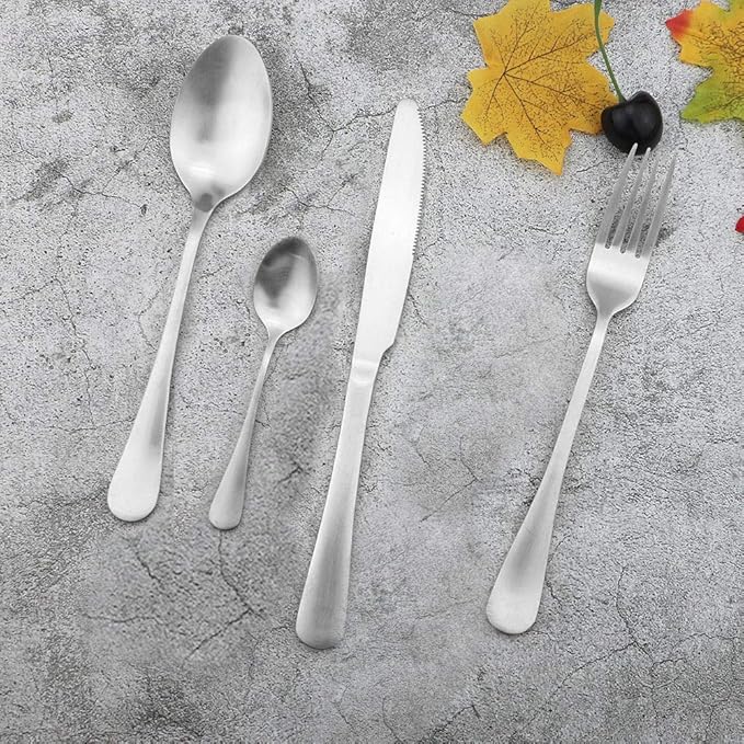JASHII Flatware Set, 24-piece Silverware Cutlery Set with Serving Pieces, Heavy-duty Stainless Steel Utensils, Include Knife/Fork/Spoon, Matte Finish, Dishwasher Safe, Service for 6 (Silver)