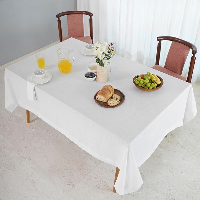 D'Moksha Homes White Linen Tablecloth 60 x 156 Inch - 100% Pure Linen Tablecloth for Rectangle Tables - Machine Washable Table Cloth for Winter, Christmas, Holiday, New Year