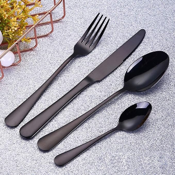 4pcs Set Cutlery Dinnerware 304 Stainless Steel Flatware Set Tableware Dinner Spoon Fork Knife Flatware Serving Sets (Black)