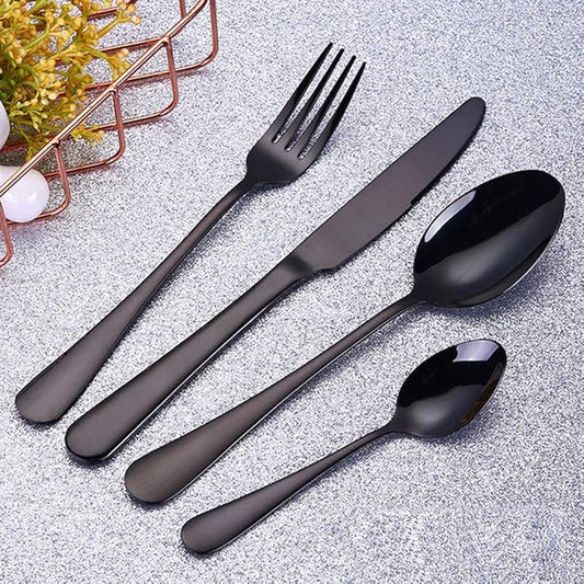 4pcs Set Cutlery Dinnerware 304 Stainless Steel Flatware Set Tableware Dinner Spoon Fork Knife Flatware Serving Sets (Black)