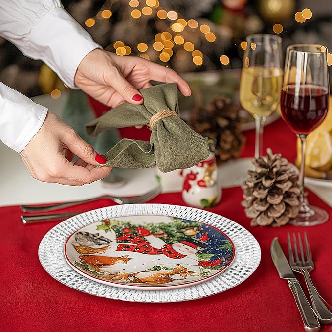 Set of 6 Silver Charger Plates 13 Inch, Round Plastic Chargers for Dinner Plates, Shiny Decorative Serving Platters for Banquet, Catering, Restaurant, Home Use