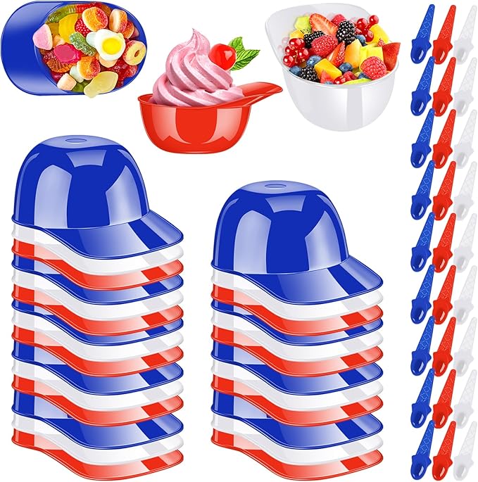 54 Pack Baseball Helmet Ice Cream Bowls, 27pc Spoons and 27pc 8oz Baseball Cap Ice Cream Bowls, Dessert Cups for Party