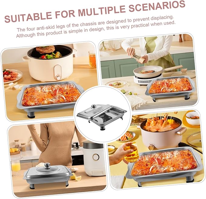 590g Stainless Steel Dinner Plate for Buffet Rectangular Serving Tray Lid for Parties and Entertaining
