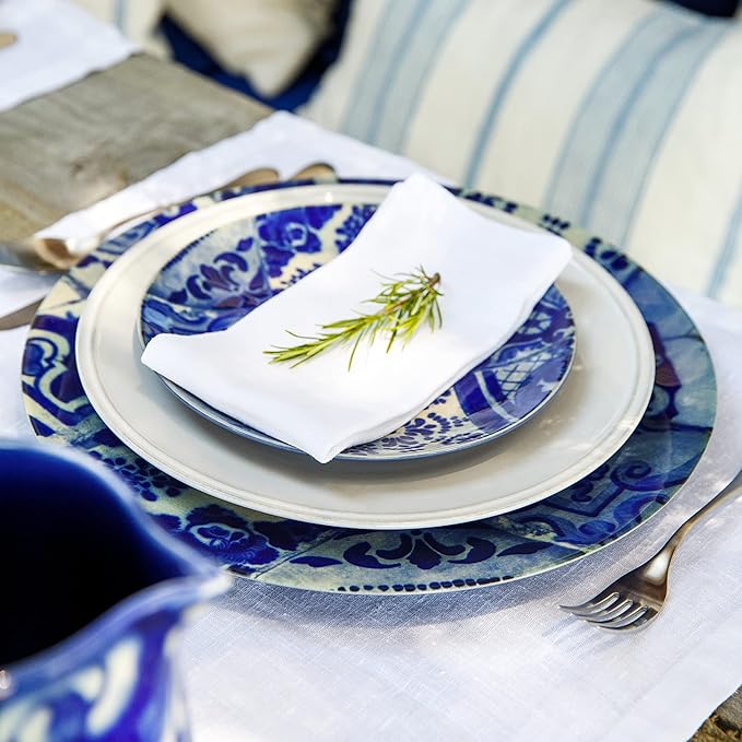 Costa Nova Ceramic Stoneware 11'' Dinner Plate - Beja Collection, White & Blue | Microwave & Dishwasher Safe Dinnerware | Food Safe Glazing | Restaurant Quality Tableware