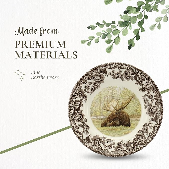 Spode Woodland Bread and Butter Plate | 6" Appetizer Plate with Majestic Moose Motif | Small Dessert Plate Made from Fine Earthenware | Microwave and Dishwasher Safe