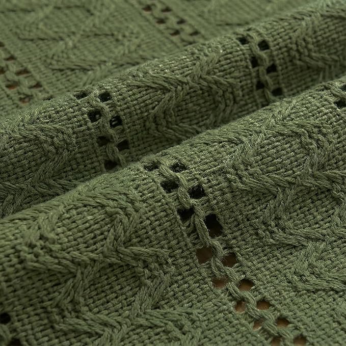 Artoid Mode Army Green Farmhouse Woven Rustic Hollow Table Runner, Seasonal Holiday Hollow Kitchen Dining Table Decoration for Home Party Decor 12x120 Inch