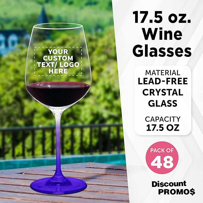 Custom Crystal Wine Glasses 17.5 oz Set of 48, Personalized Bulk Pack - Restaurant Glassware, Perfect for Red Wine or White Wine - Purple